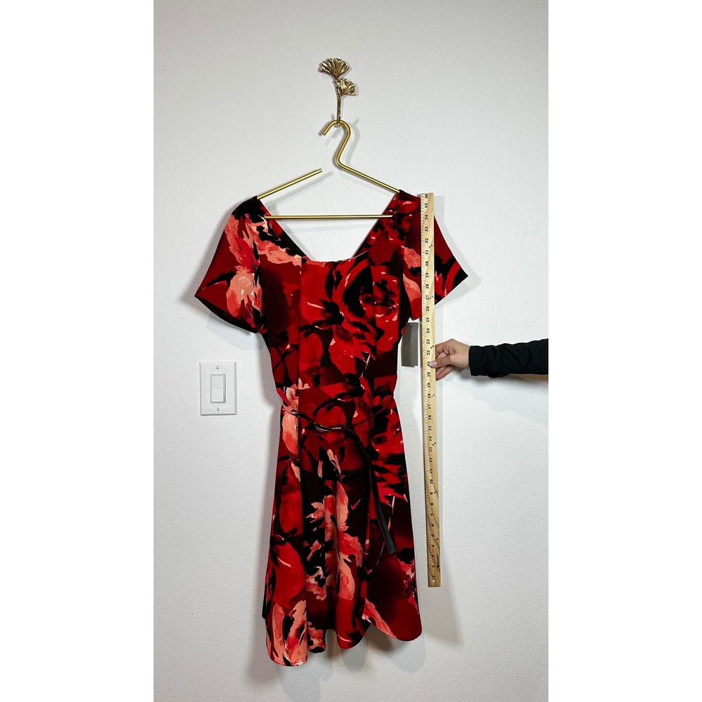 EVA MENDES NY&C Red Floral Belted Fit & Flare Dress Size 10 - Picture 5 of 10